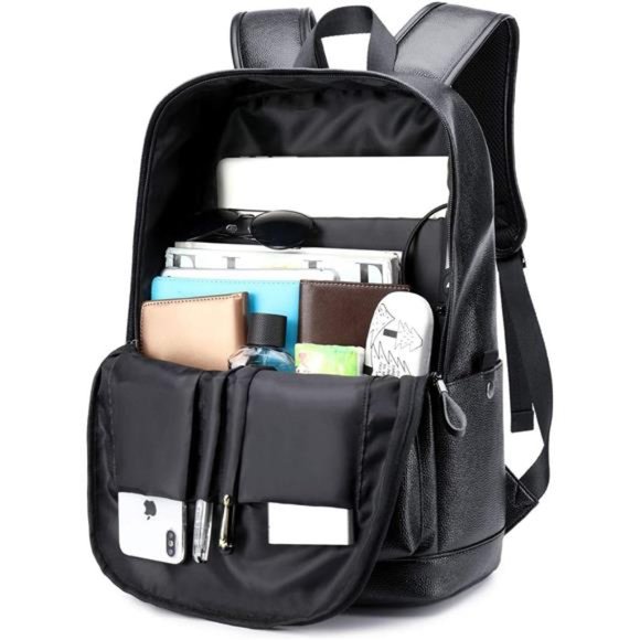 Black Leather Laptop Backpack for Men or Women main image 6